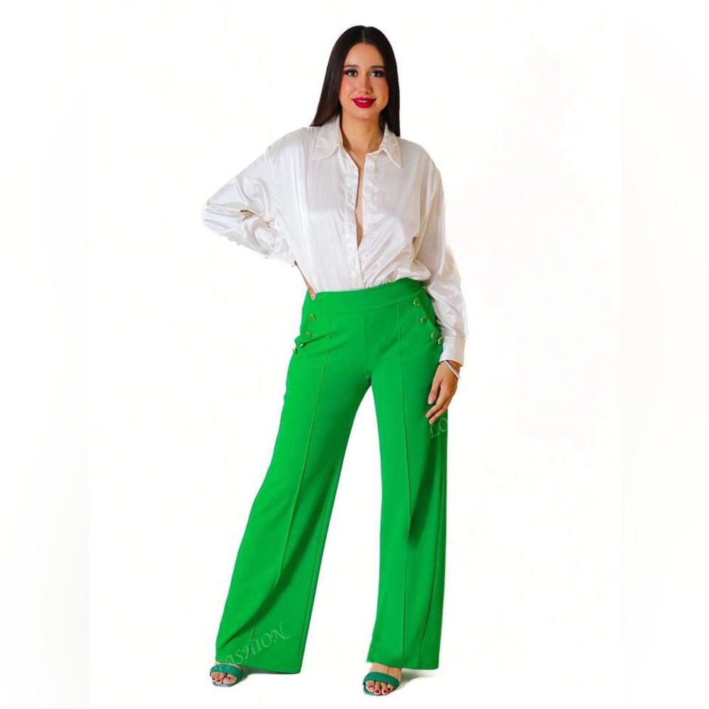 SHEIN Vibrant Green Wide Leg Pants